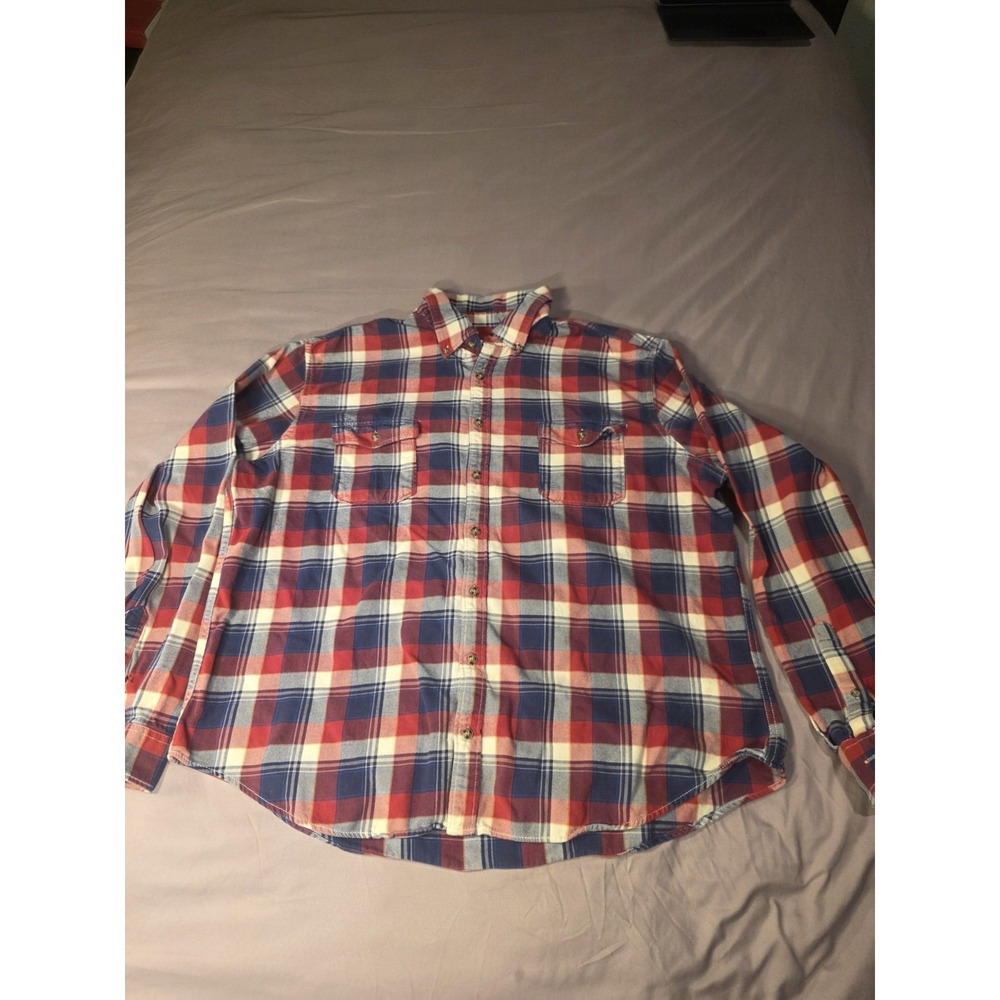 Merona Shirt Mens 2XL Red Plaid Button Down Flannel Long Sleeve I31